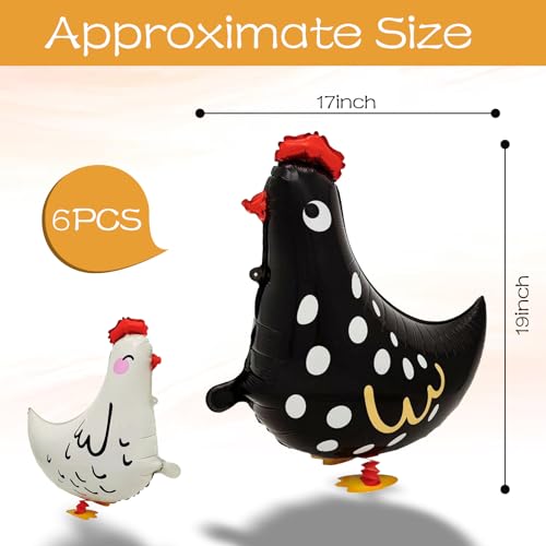 6Pcs Walking Chicken Foil Balloons - Animal Theme Party Decor