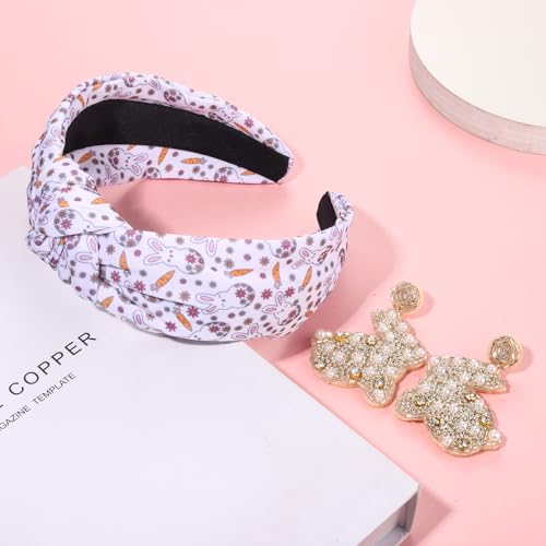 PHALIN Easter Beaded Bunny Knotted Headband with Crystal Rhinestones