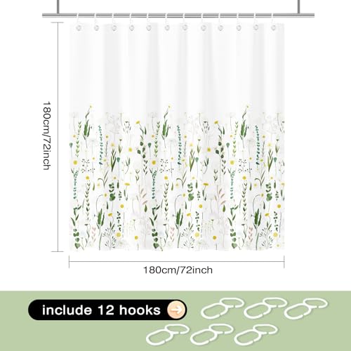 Lindameler Sage Green Floral Shower Curtain - 72x72 Inch Waterproof Bath Decor