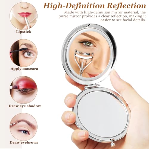 LALAFINA Silver Compact Mirror, Round Double Sided Pocket Makeup Mirror