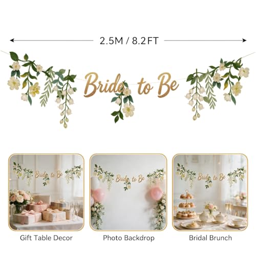 Bride to Be Floral Banner - Gold Glitter Bridal Shower Decor