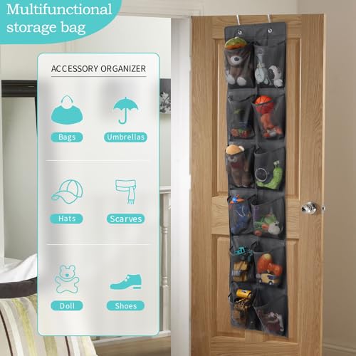 GOMAJI 12-Pocket Over-the-Door Hanging Shoe Organizer, Dark Gray