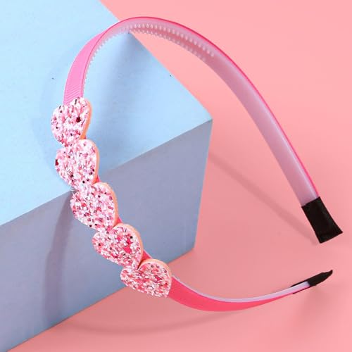 Red Sequin Heart Headband Glitter Hair Band for Valentine's Day Party