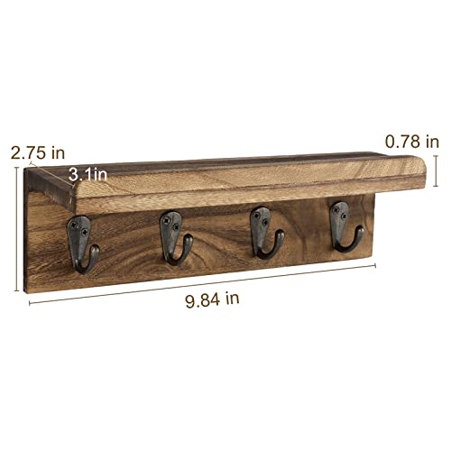 HRONRAD Rustic Wood Key Holder for Wall - Farmhouse Mail Organizer, Brown