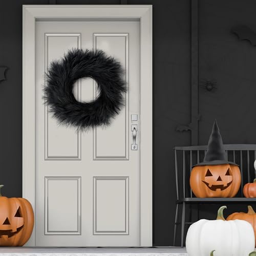 Black Pampas Grass Wreath 26 Inch Faux Boho Farmhouse Wall Decor for All Seasons