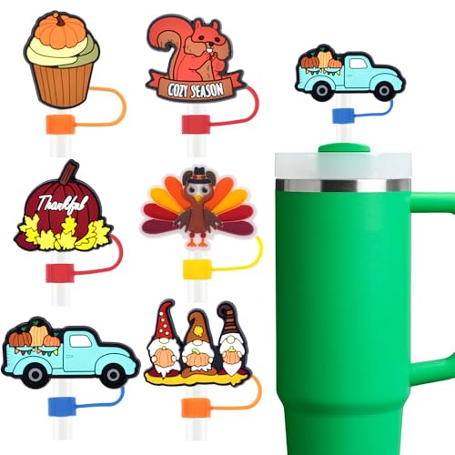 Thanksgiving Straw Covers - 6 Reusable Silicone Caps for 10mm Straws
