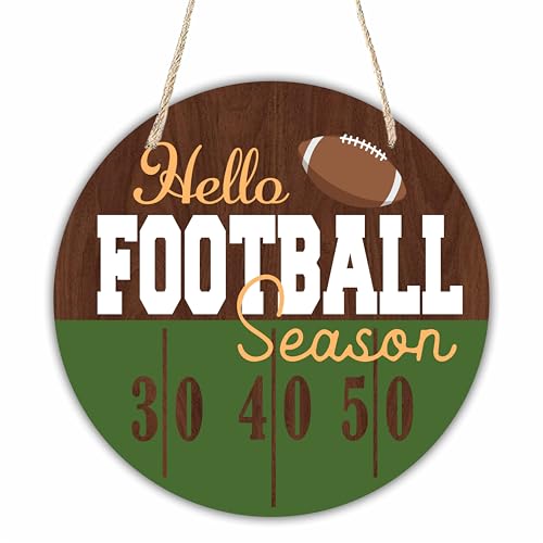 Football Welcome Wooden Sign - 10-Inch Round Hanging Wall Decor