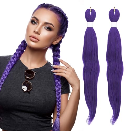 Purple Hair Extensions 24-Inch Pre-Stretched Synthetic Braiding Hair