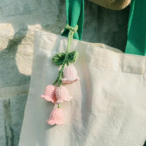 Crochet Lily of The Valley Car Charm - Handmade Pink Flower Decor for Mirror & Bag