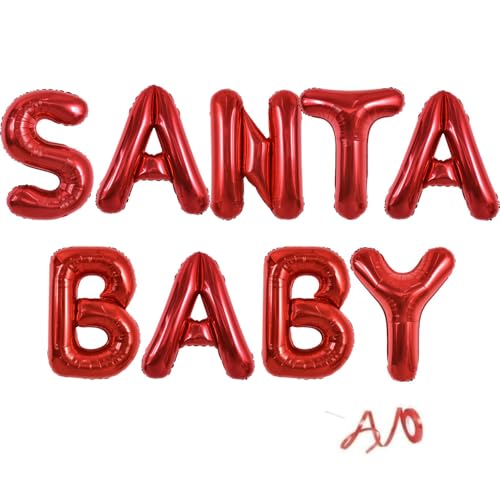Christmas Baby Shower Balloon Banner with Santa Baby Foil Letters - Red
