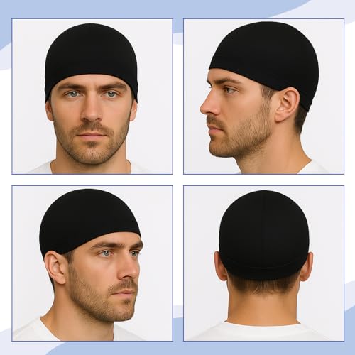 4 Pcs Wave Cap,Polyester Silk Skull Cap Breathable Helmet Liner Wave Caps for 360 540 723 Waves,Black