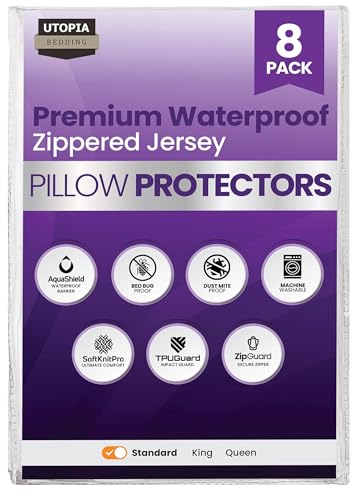 Utopia Bedding Waterproof Pillow Protectors, Standard Size, Set of 8