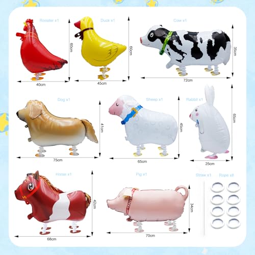 8-Pack Farm Animal Balloons | Reusable Foil Party Decorations