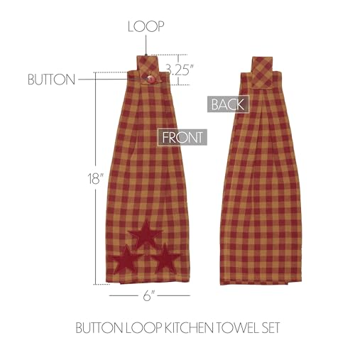 VHC Brands Burgundy Star Cotton Kitchen Towel with Loop, 18x18"