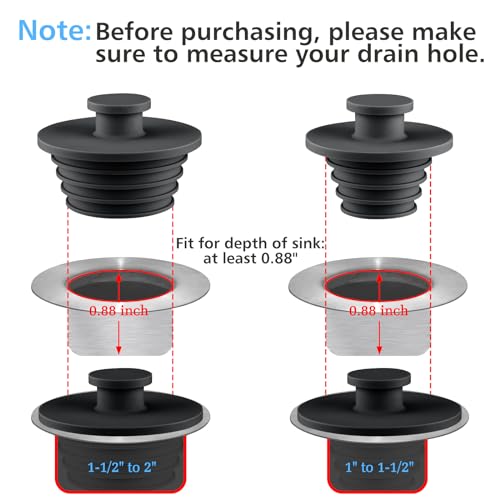Aluvor Bathtub & Sink Drain Stoppers - Black, Large & Small 2pcs