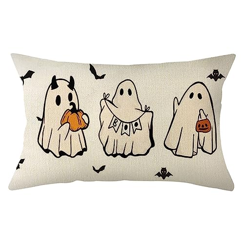 Halloween Ghost & Bat Lumbar Throw Pillow Cover, 12x20 Inch Decorative Case