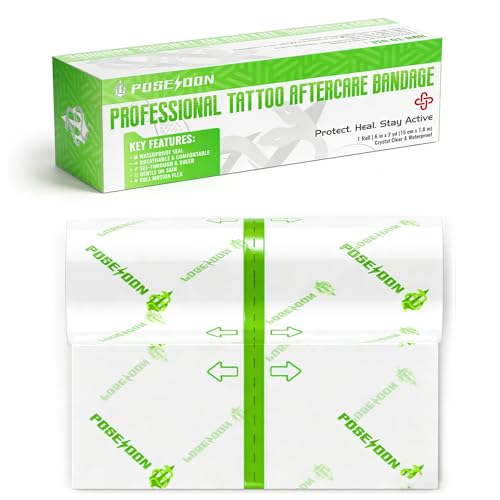 POSEIDON Tattoo Aftercare Bandage 6 in x 2 Yd, Waterproof Clear Film