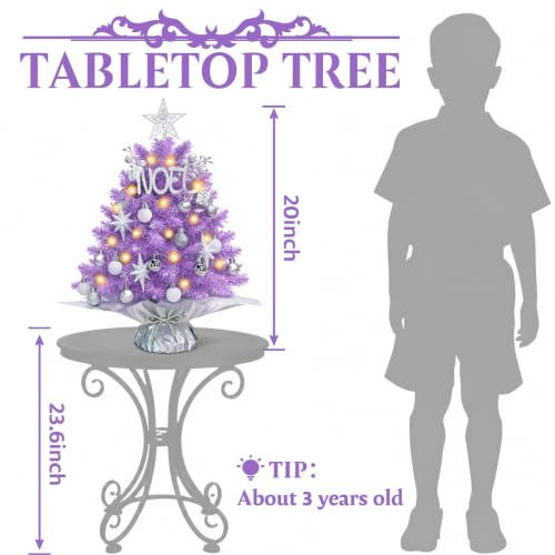 Purple Mini Christmas Tree with Lights - Small Artificial Holiday Decor
