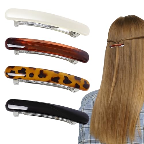 Nouiseuns Tortoise Shell Hair Barrettes 4-Pack French Hair Clips for Women