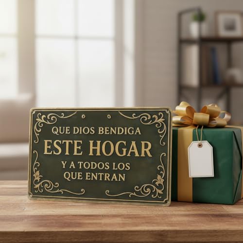 Vintage Christian Metal Wall Sign - God Bless Your Family (8x12 in, Spanish)