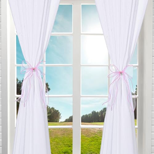 Pink Bow Curtain Tiebacks - 2 Pcs Organza Bow Holdbacks