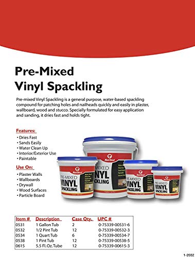 Red Devil Pre-Mixed Vinyl Spackling, 1 Pint - 12-Pack Case