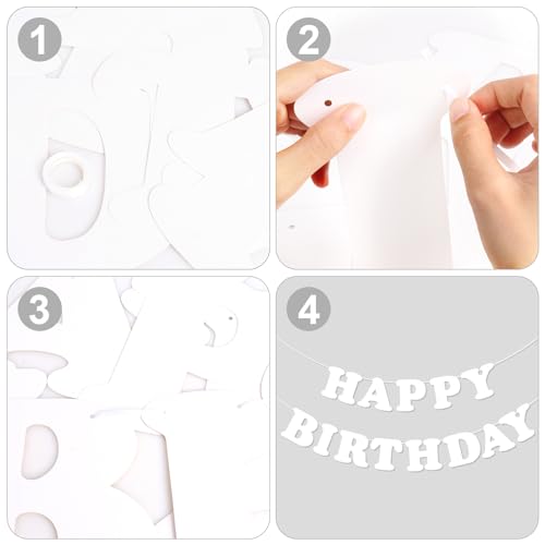 Happy Birthday Banner Garland for Kids - White Party Decoration