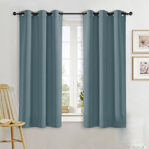 NICETOWN Blackout Curtain Panel Greyish Blue 42x45 Inches Single Pack Energy Efficient Window Shade for Guest Room