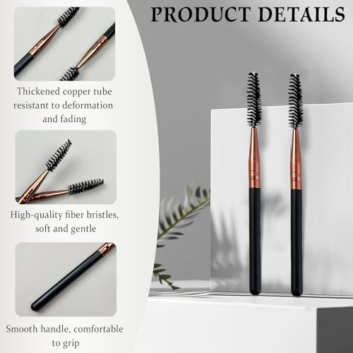 Zoolinn 10Pcs Reusable Mascara Brush Wands & Eyebrow Spoolies, Rose Gold