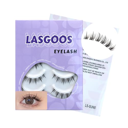 LASGOOS Natural Look False Eyelashes Clear Band 5 Pairs
