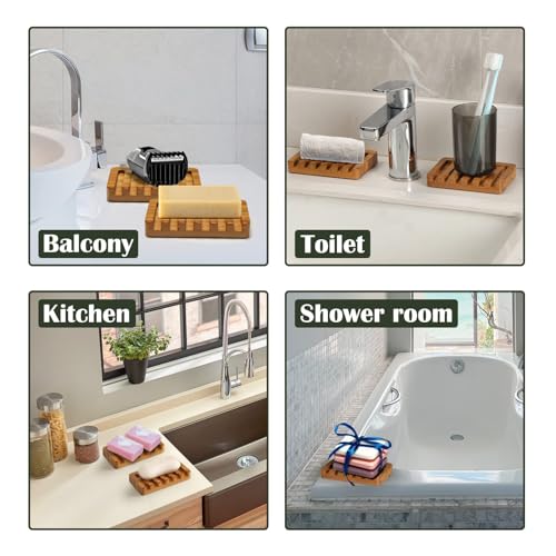 Set of 2 Teak Wood Soap Dishes with Sloped Drain, Bathroom & Kitchen