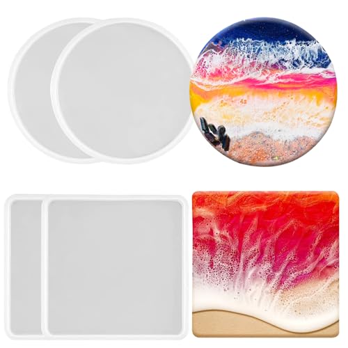 4-Piece Silicone Coaster Mold Set - Round & Square for DIY Crafts