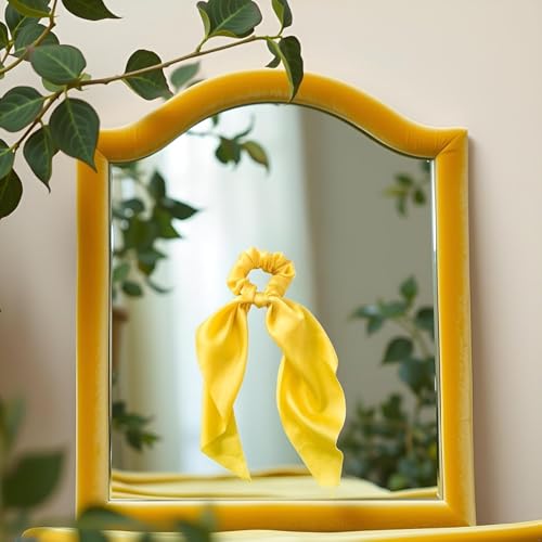 Yellow Satin Bow Scrunchies 2-Pack Ribbon Ponytail Hair Ties