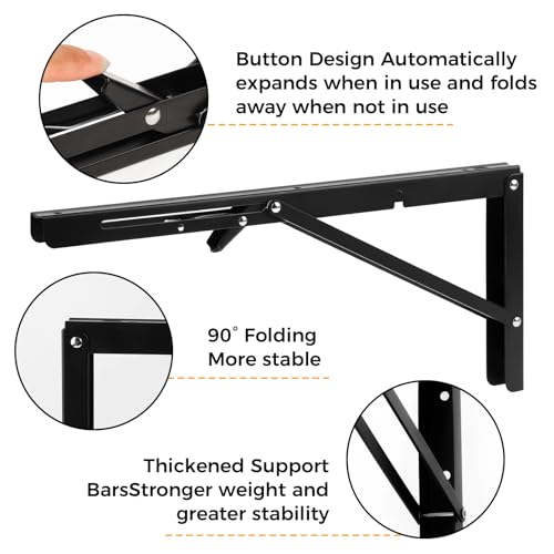 Dntorx 12 Inch Heavy Duty Folding Shelf Brackets - 2 Pack, Black