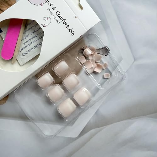 Pink French Tip Press on Toenails - Short Square Fake Toe Nails 24Pcs