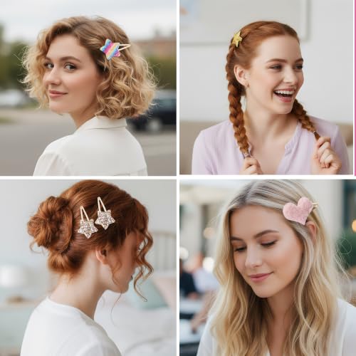 HOVEOX 16-Piece Sparkly Toddler Hair Clips & Cute Barrettes for Girls