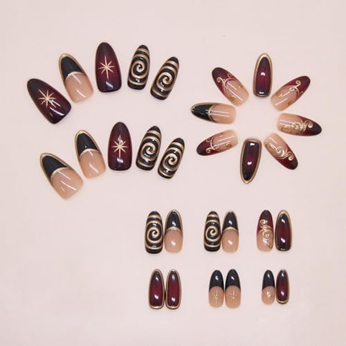 GUAACCB Purple French Tip Press on Nails Medium Almond Fake Nails