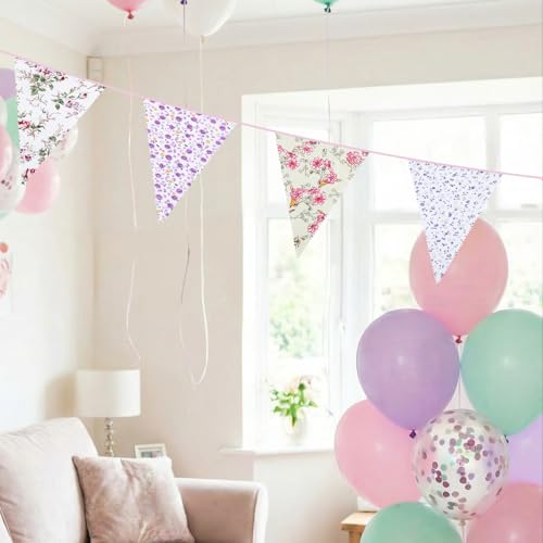 NatNarr 50Ft Pink Triangle Bunting Banner - 45 Pcs Cotton Fabric Flags