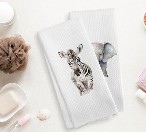 NOQL Zebra Hand Towels for Kids Bathroom Set of 2 - Wildlife Decorative 16x24 Inches