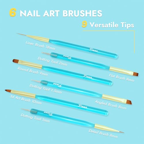 Finea Nail Art Brushes and Dotting Tools Set - 6pcs Gel Polish Liner Brushes