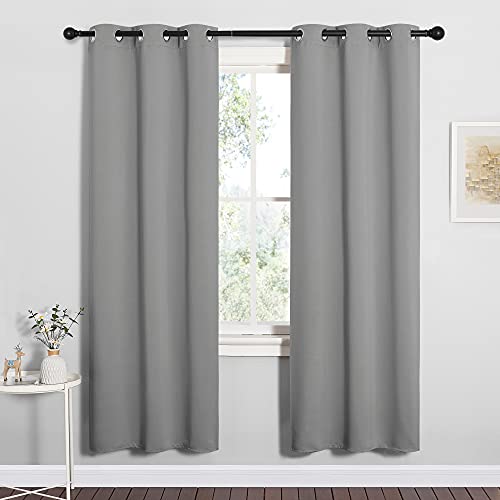 NICETOWN Silver Grey Blackout Curtains 34x72 inch - 2 Panel Grommet Set