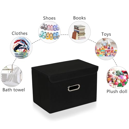 Black Collapsible Storage Bins with Lids - 14.9"x9.8" (1 Pack)