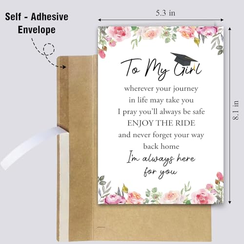 Floral Graduation Card for Daughter, Sister, or Niece - 8x5.3in