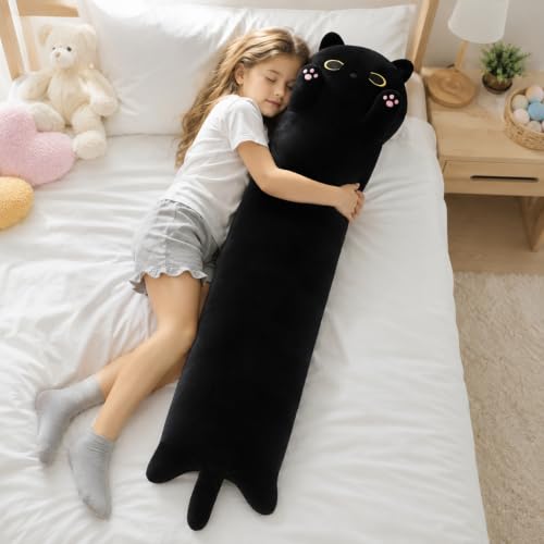 SNOWOLF Black Cat Plush Pillow - 27.5-Inch Soft Stuffed Animal Toy