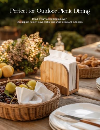 Eco-Friendly Bamboo Napkin Holder with Stable Base and Non-Slip Pads