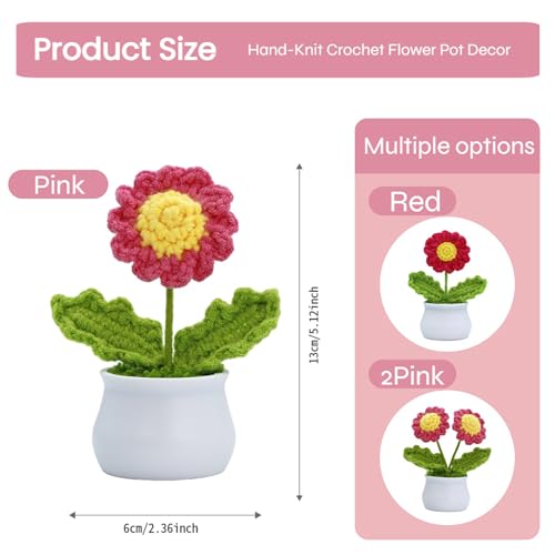Handmade Crochet Daisies Potted Plant - Cute Desk Decor Gift