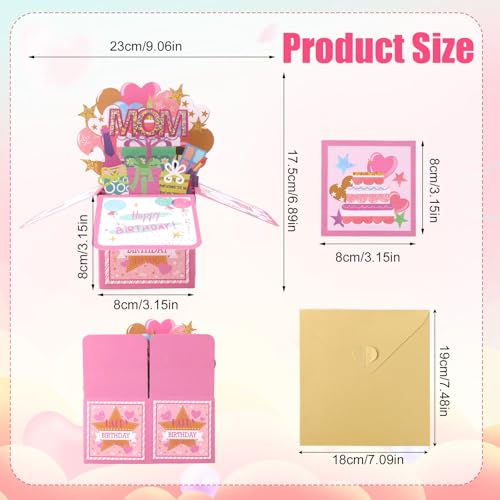 3D Birthday Pop-Up Card with Rhinestones and Envelope - Festive Gift