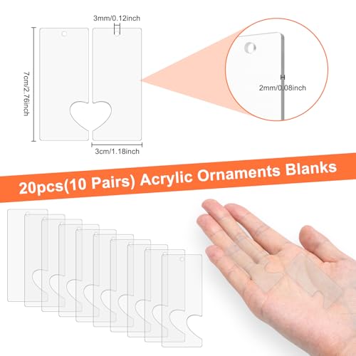 Rectangle Split Acrylic Christmas Ornaments Blanks - Clear Keychain Discs, 20 Pcs, 3 x 7cm