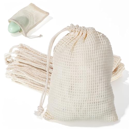 10 Pcs Exfoliating Sisal Soap Saver Bags with Drawstring, Natural Cotton Linen Mesh Pouches for Shower