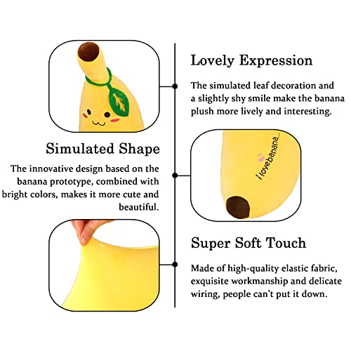 Banana Plush Pillow - Cute Stuffed Fruit Toy for Kids, 13.7"